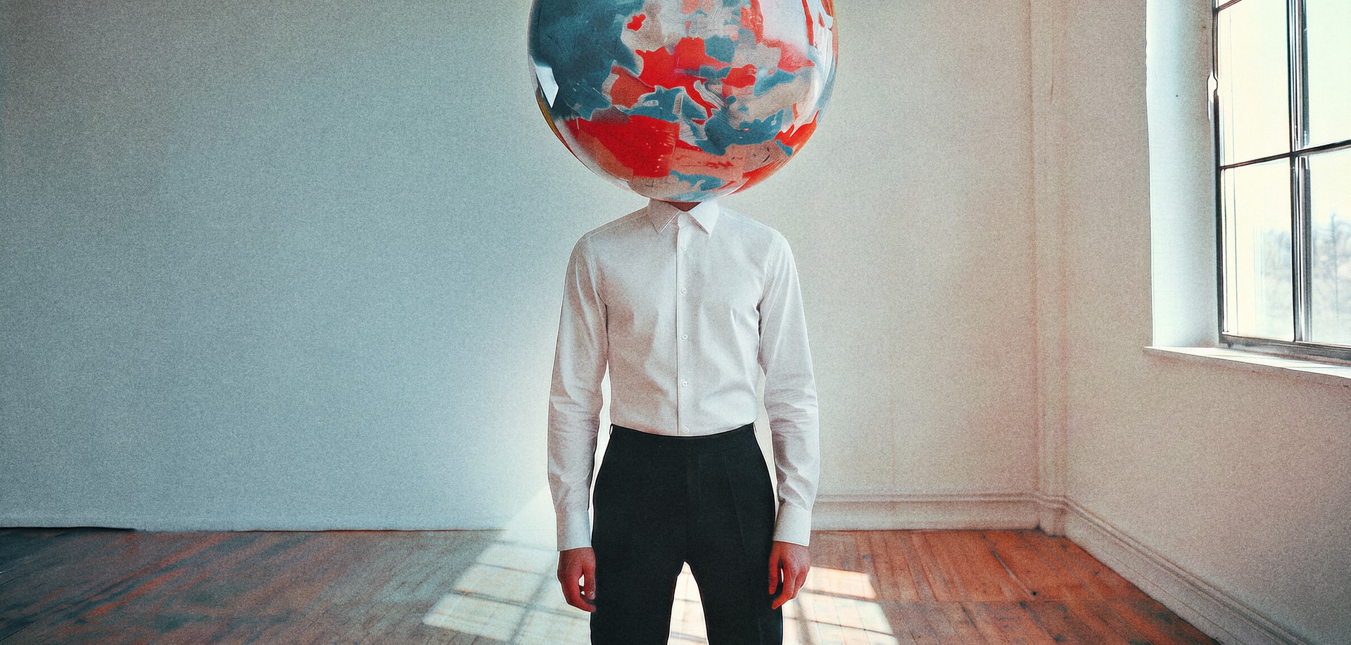 man with a globe as a head